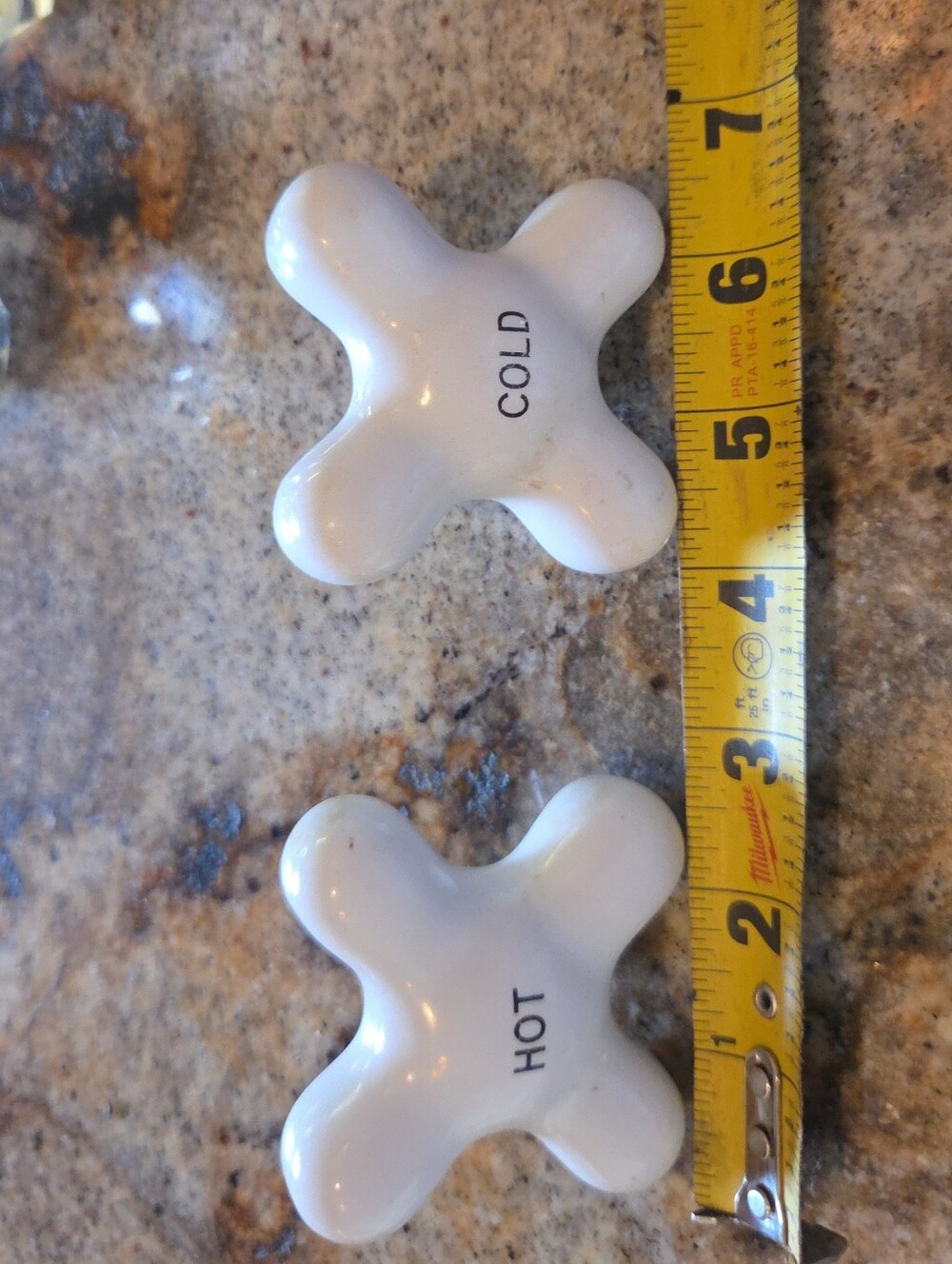 White Porcelain Cross Faucet Handles - Hot & Cold Vintage Set